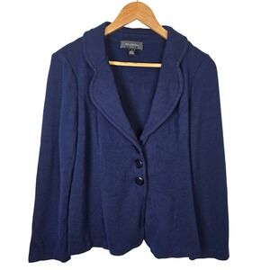 St. John Knit USA Blazer Women's Size 8 Navy Blue Button Front Career Wool Blend
